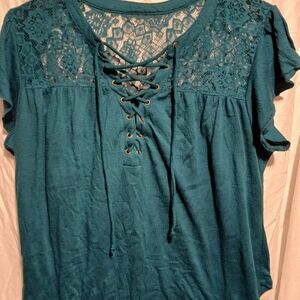 Teal Lace-Up Women's Top